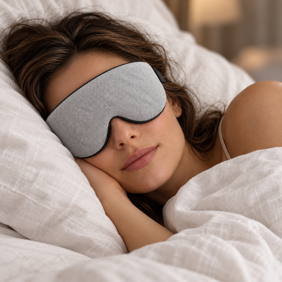 Femme endormie avec le masque de nuit lesté