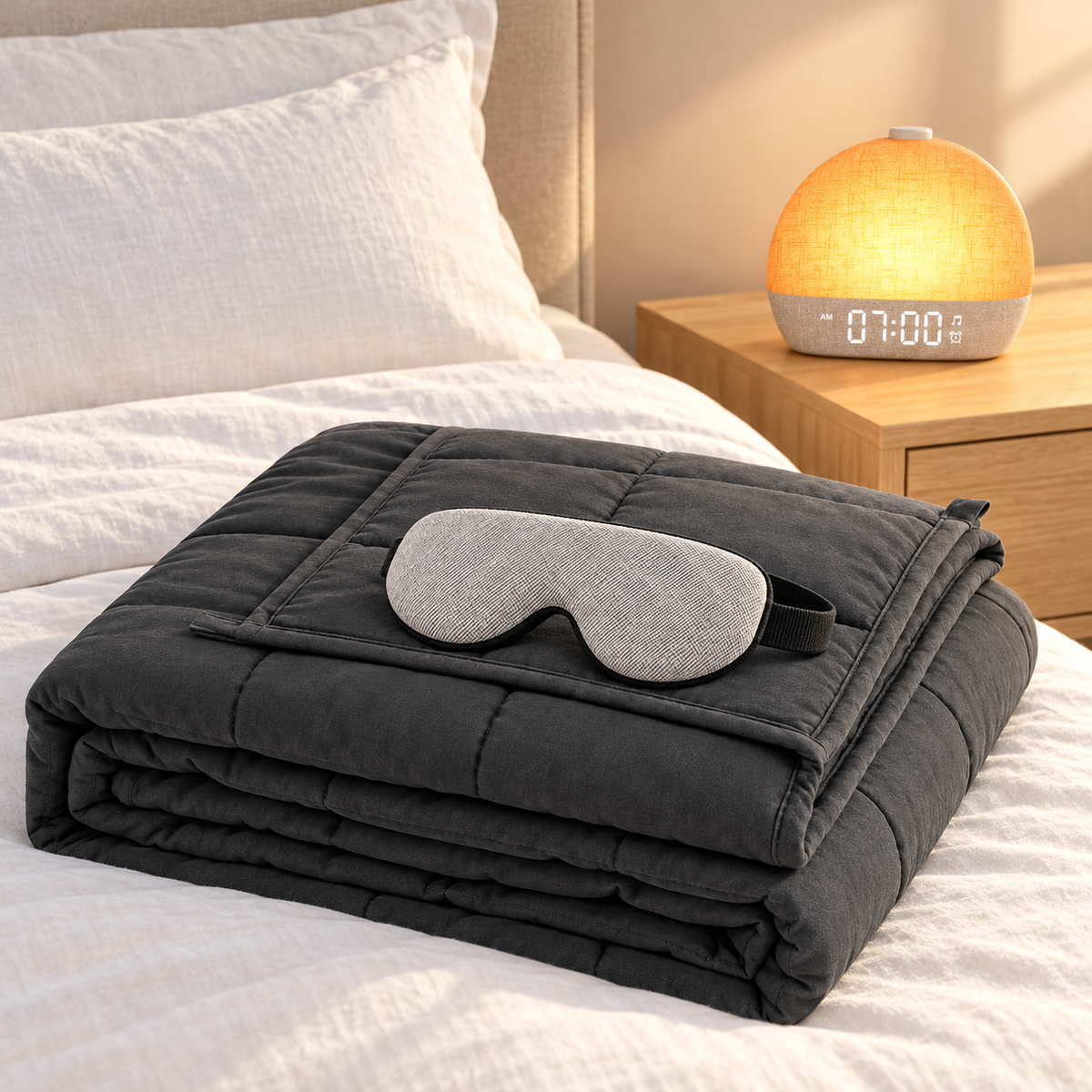 Pack Complet Kozilab : réveil lever de soleil, plaid lesté 6 kg et bandeau de nuit